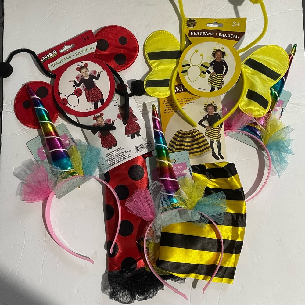 Kids Youth Halloween Costume Bundle New With Tags - Ladybug Bumblebee Unicorn
